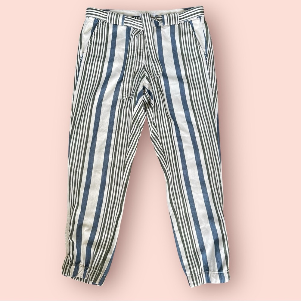 LOFT Navy and White Striped Trousers